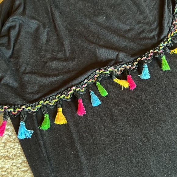 Bellamie black fringe race back maxi dress tassel pink blue yellow size large - Picture 5 of 6